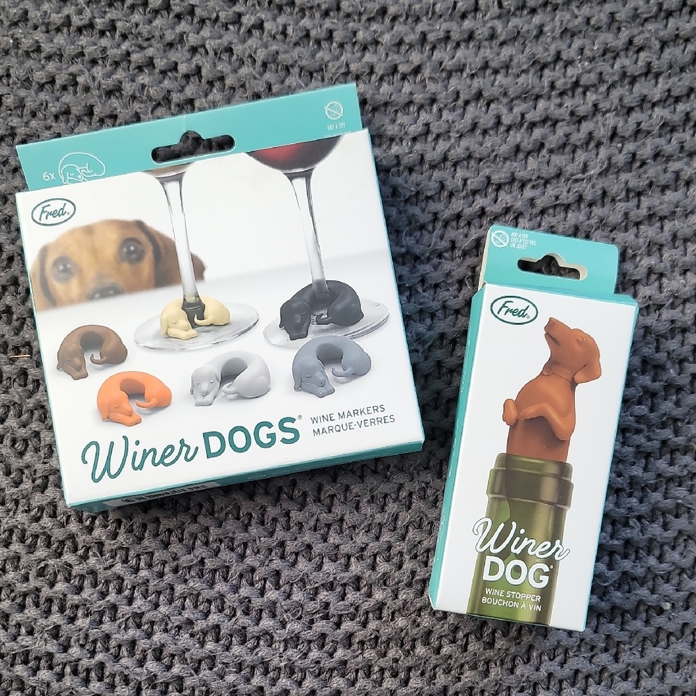 Fred Winer Dogs Wine Markers and Stopper Set - Multicolor